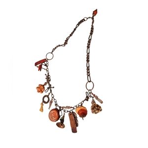 Vintage Whimsical Bohemian Chain Charm Beaded Necklace Bire-Leys Soda Cap Jacks